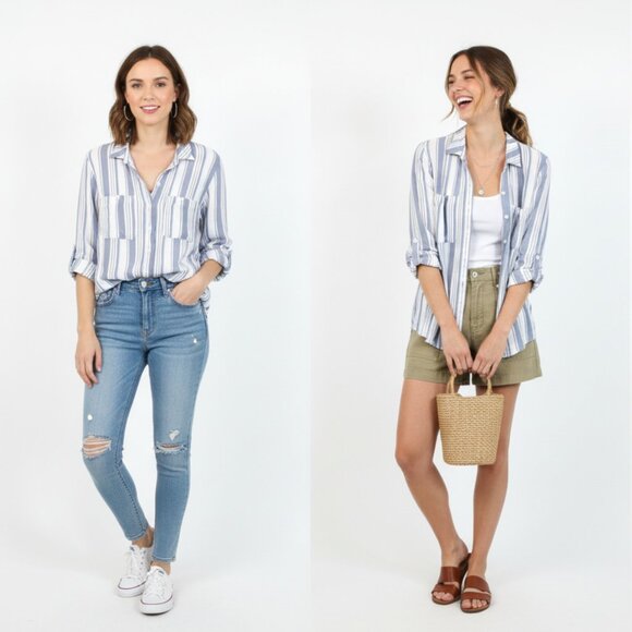 *Sanctuary Blue and White Striped Blouse - Picture 1 of 7